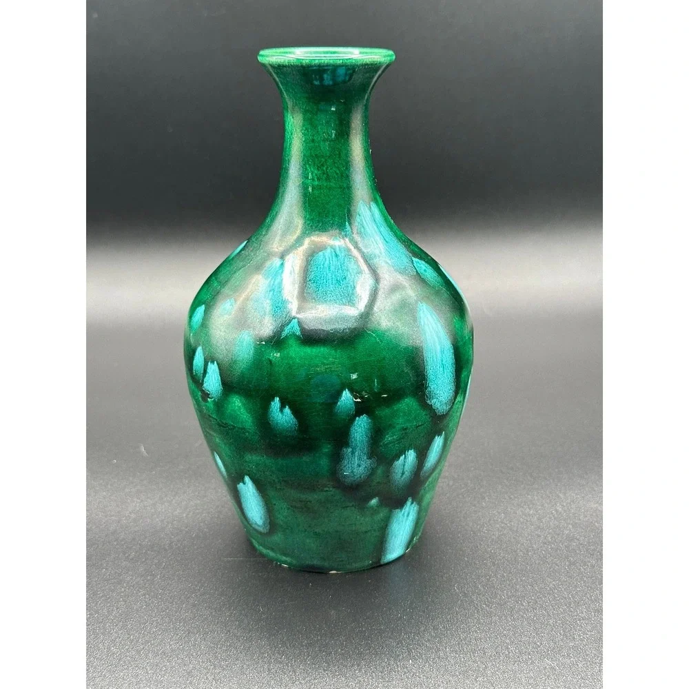 D. Hausen Signed Studio Pottery Vase Green Turquoise Glaze 7.5
